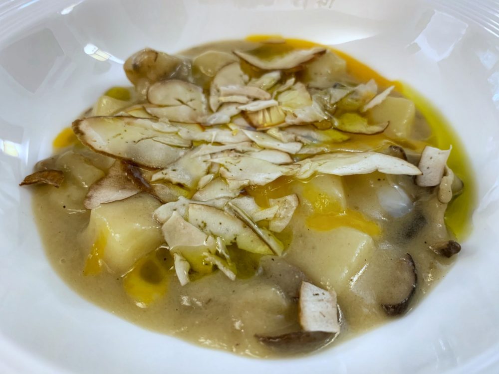 zuppa di patate con porcini cotti e crudi, De Gustibus, Palmi