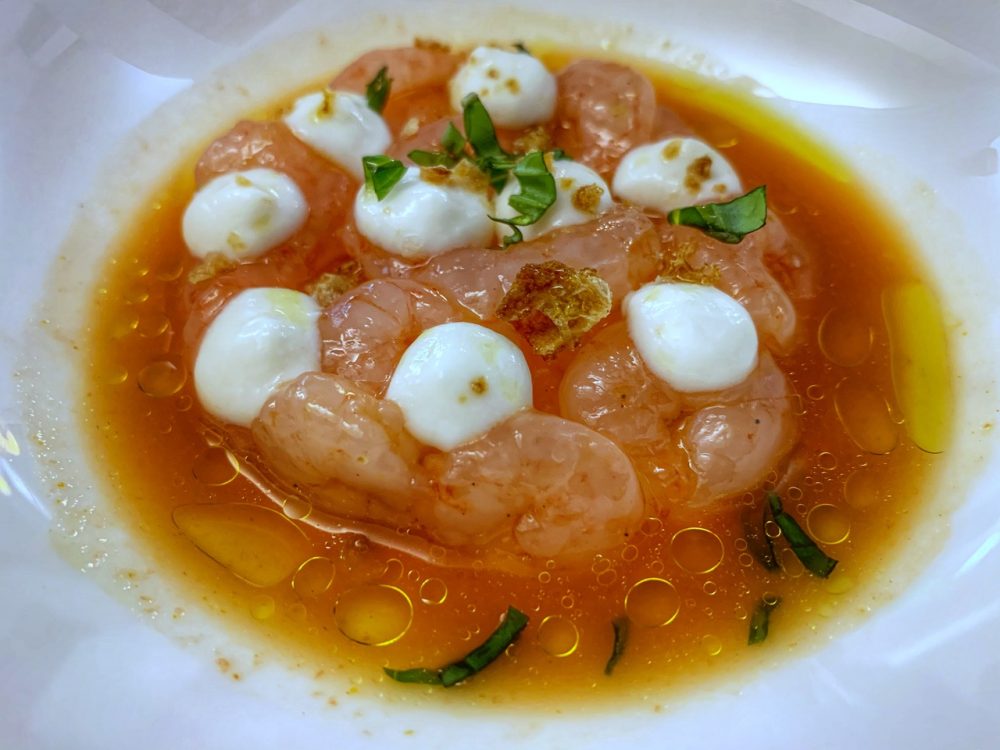 gambero crudo con burrata e pomodoro, De Gustibus Palmi