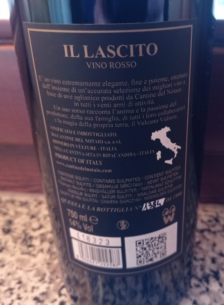 Controetichetta Il Lascito Vino Rosso Cantine del Notaio