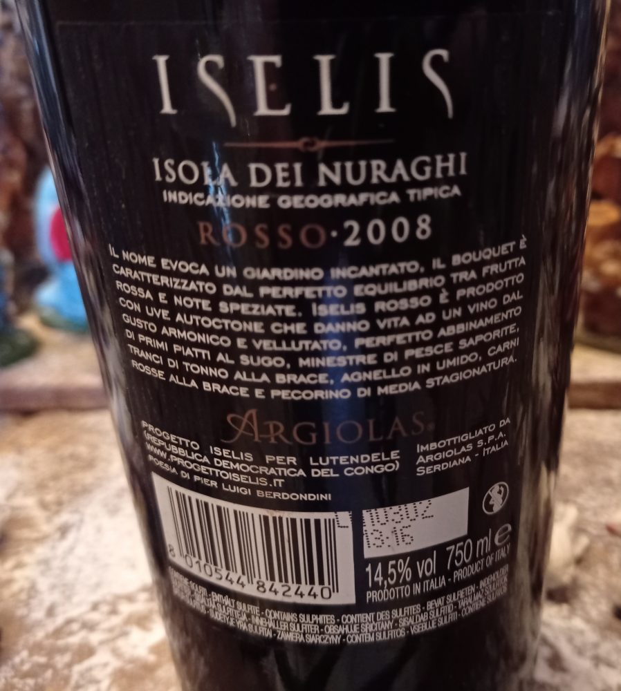 Controetichetta Iselis Isola dei Nuraghi Rosso Igt 2008 Argiolas