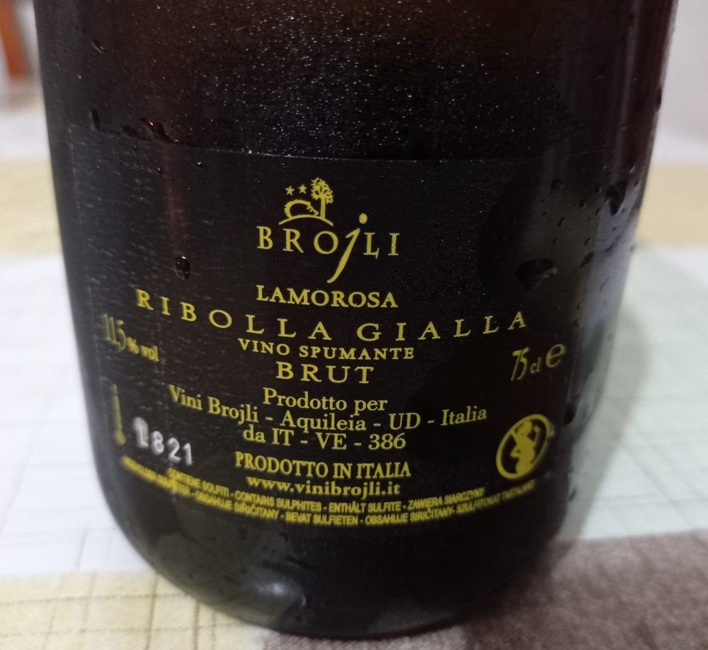 Controetichetta Lamorosa Ribolla Gialla Vino Spumante Brut Azienda Brojli