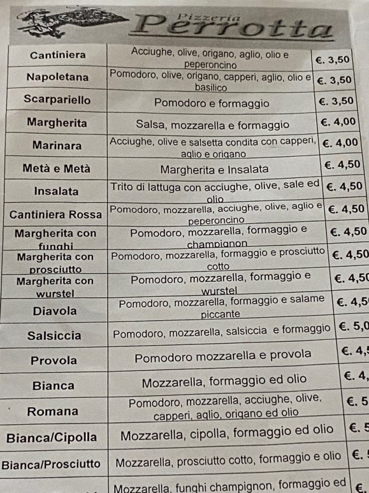 Pizzeria Perrotta Menu'