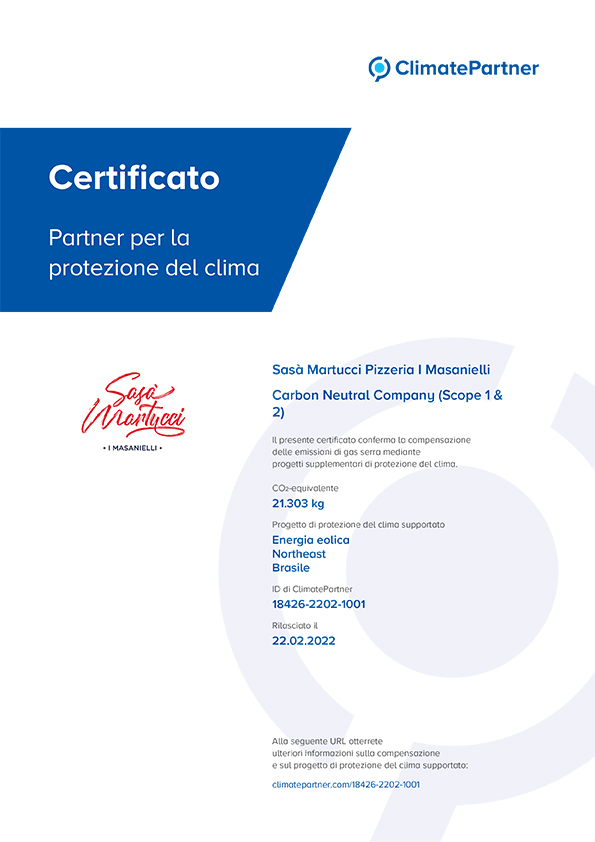 Sasa' Martucci I Masanielli - Certificato della Climate Partner
