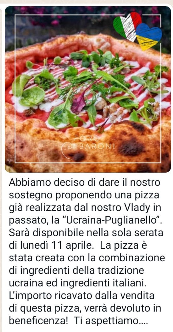 Una pizza per l’Ucraina al Foro dei Baroni