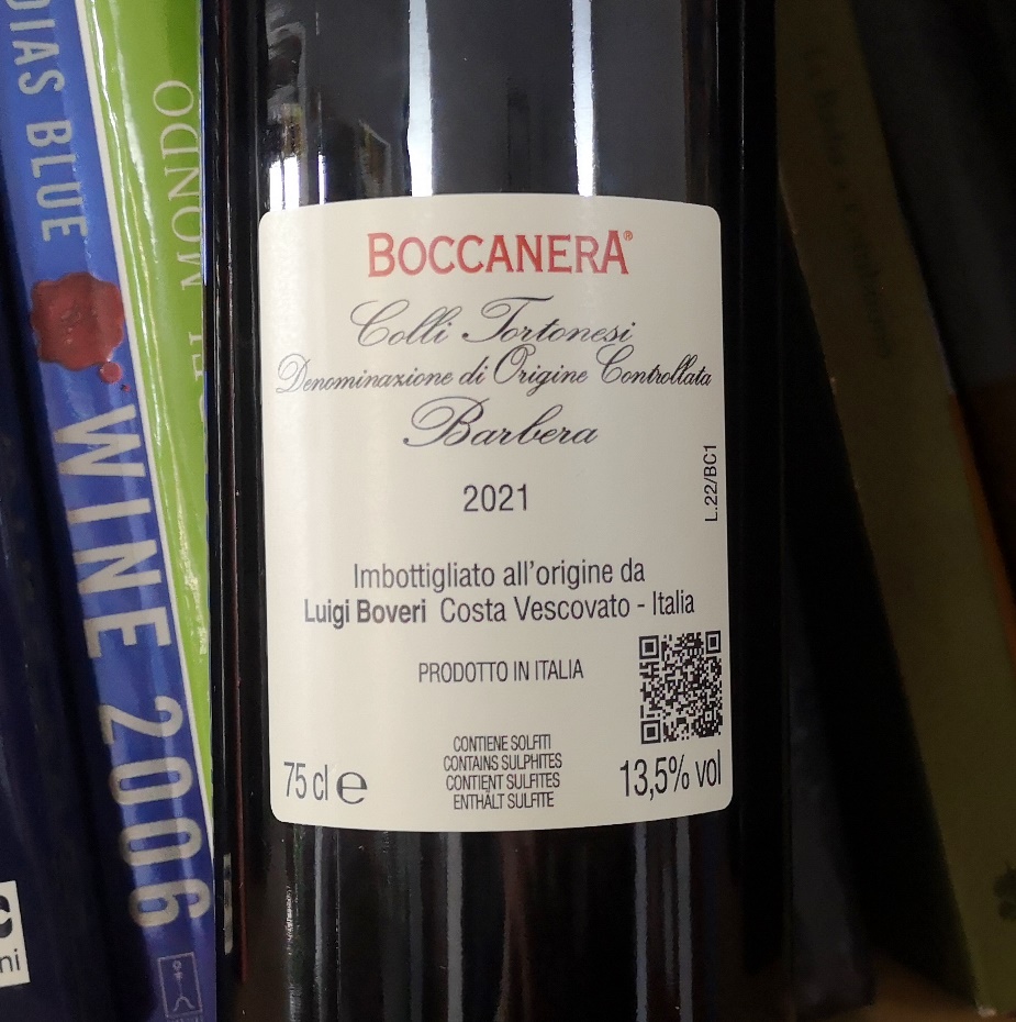 Colli Tortonesi Barbera Boccanera 2021, Luigi Boveri