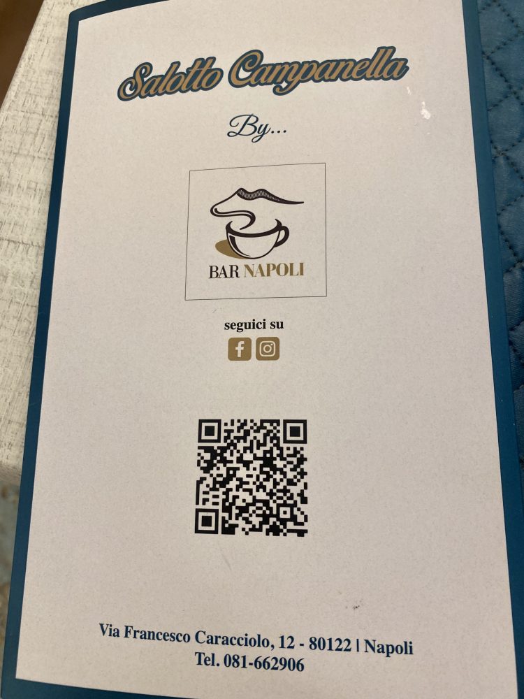 Bar Napoli, Salotto Campanella - Menù