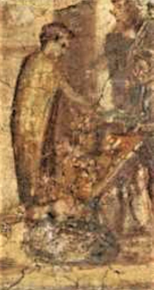 Clibanario pompeiano , nel foro cittadino dai praedia di giulia felice - a terra cesta con pani