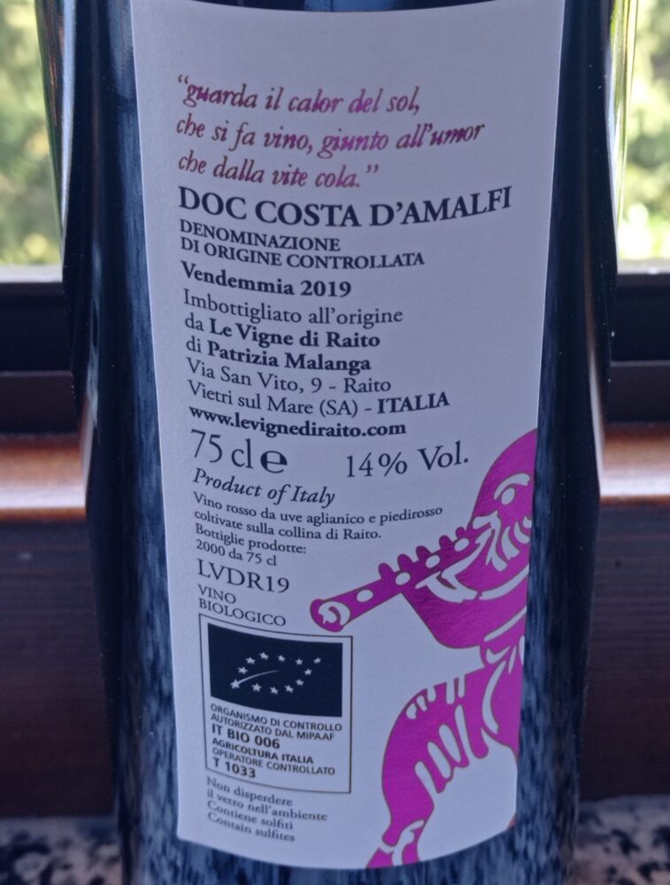 Controetichetta Ragis Rosso Costa d'Amalfi Doc 2019 Le Vigne di Raito