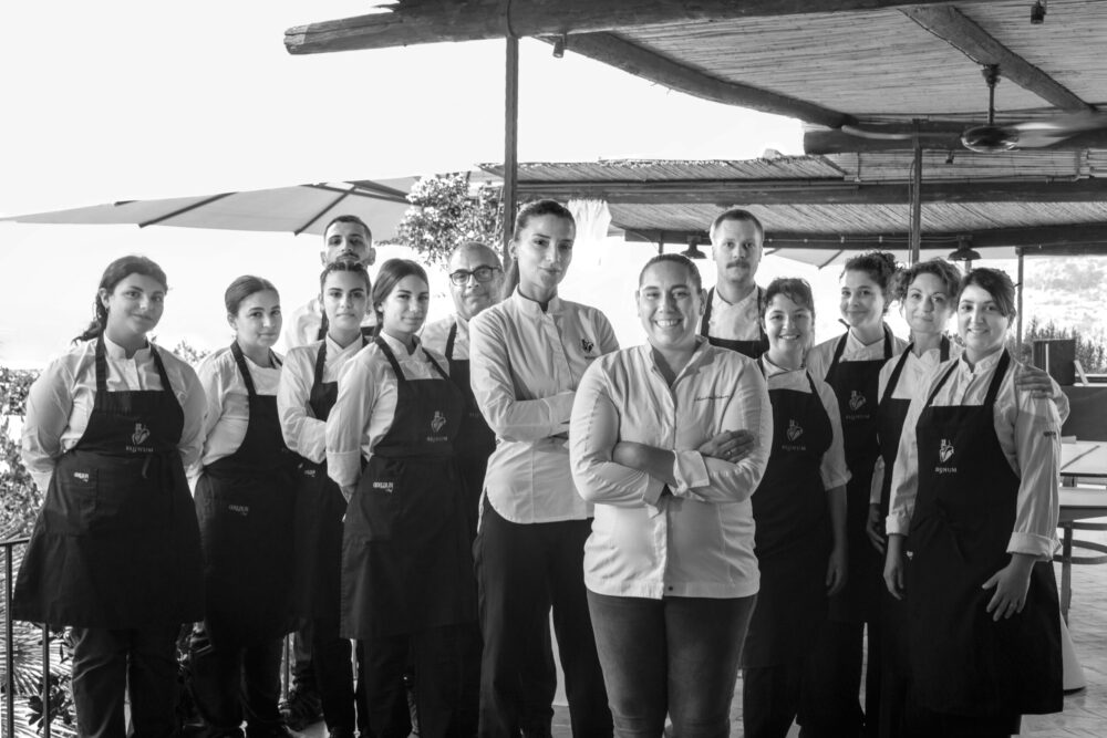 Hotel Signum. Martina Caruso , One star michelin chef. The complete staff. La Brigata