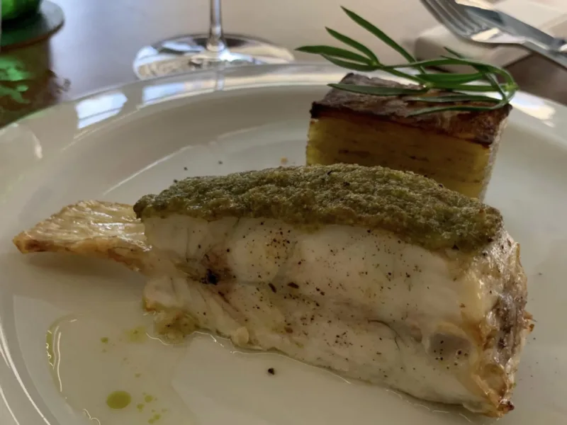 Suscettibile Salerno, rombo in crosta di agrumi e millefoglie di patate