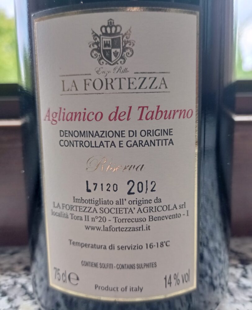 Controetichetta Aglianico del Taburno Riserva Docg 2012 La Fortezza