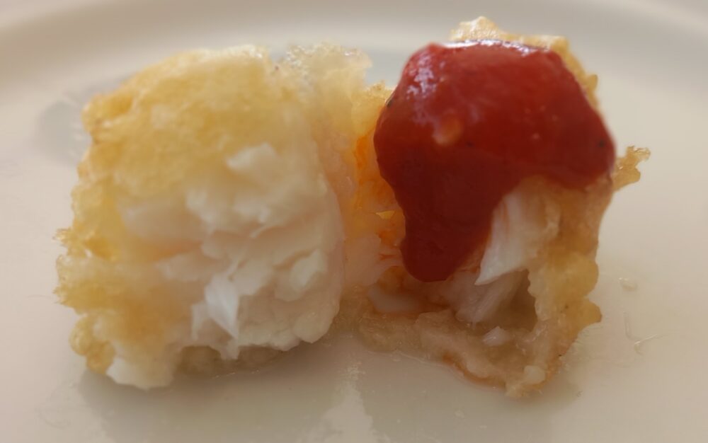 Origini - BACCALA' PREGIATO IN TEMPURA E MARMELLATA DI PEPERONI