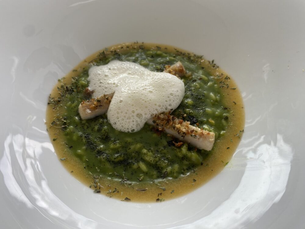 Torre del Saracino - risotto al basilico, pesce bandiera e succo di prugne