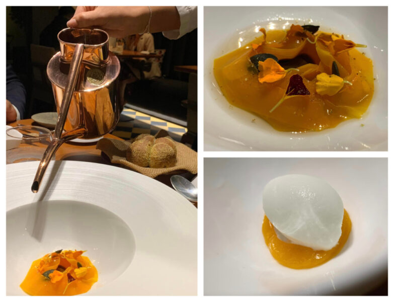 Ristorante Il Pagliaccio, assoluto di zucca - carpaccio e gelato al curry