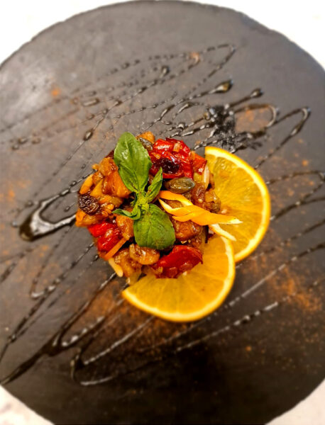 Caponata di verdure con frattaglie di cernia bianca - Lorenzo La Noce