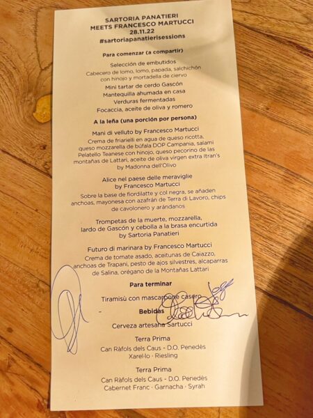 Il menù della serata