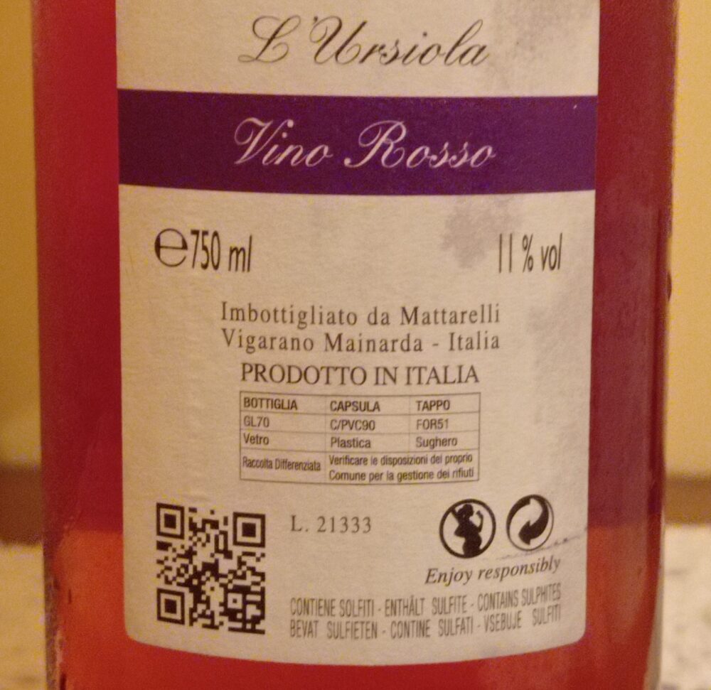 Controetichetta L'Ursiola vino rosso Mattarelli