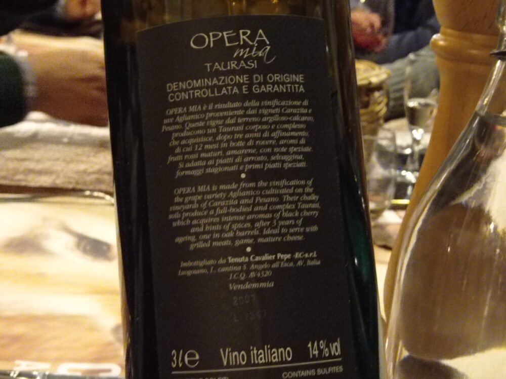 Controetichetta Taurasi Opera Mia Docg 2007 Tenuta Cavalier Pepe