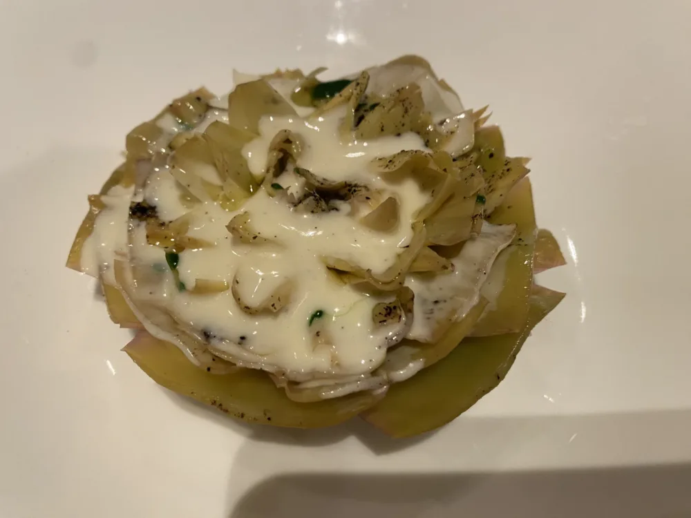 Cucina Rambaldi - Carciofo fonduta di parmigiano liquirizia e vaniglia