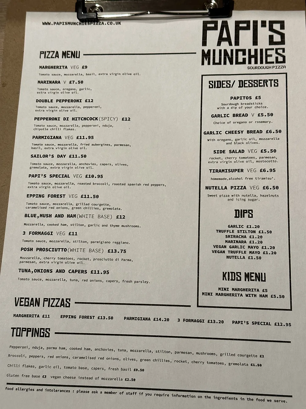 Papi’s Munchies - Pizza - Menù