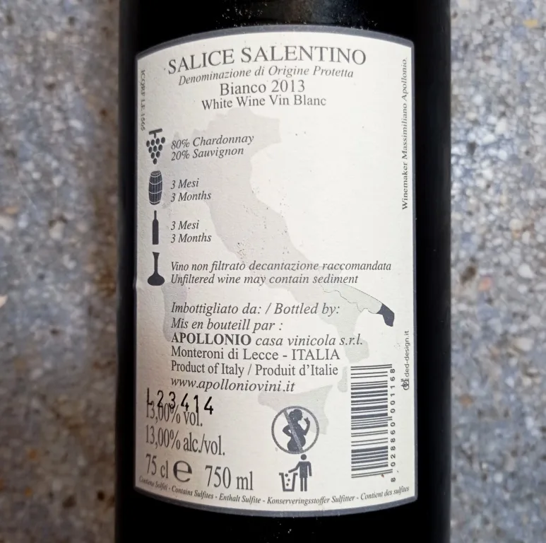 Mani del Sud Salice Salentino Bianco 2013, Apollonio