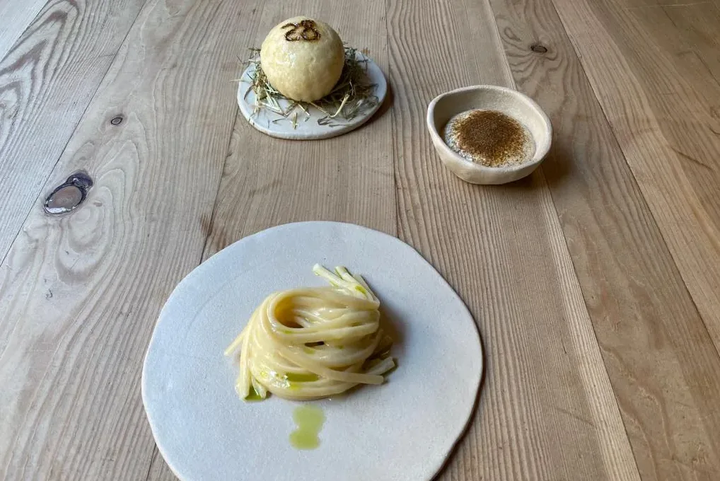 Linguina al siero di Kefir, Parmigiano, Elicriso e Fieno - Andrea Zazzara e Franco Salvatore