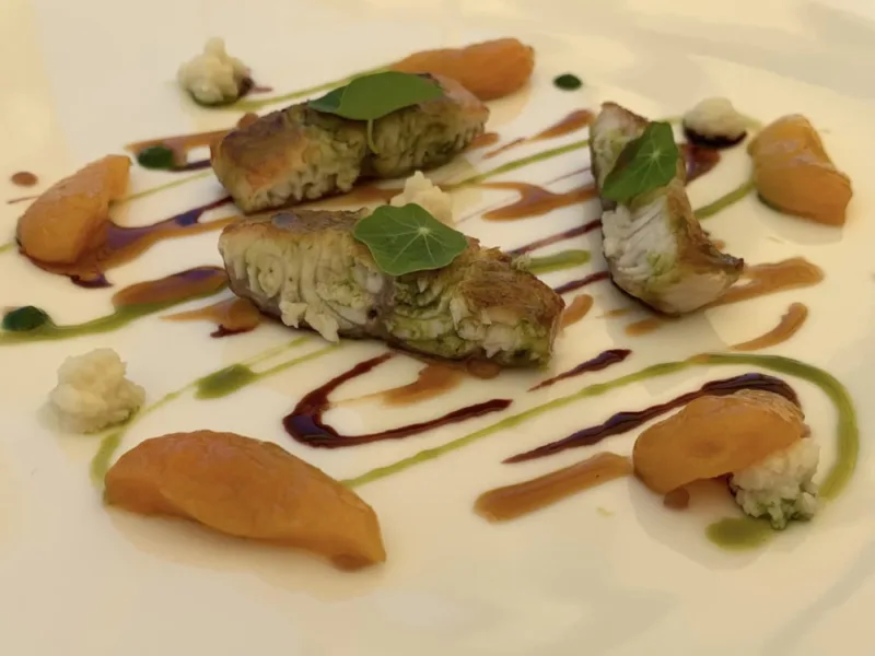 Uliassi a Senigallia, anguilla affumicata, albicocca e rafano