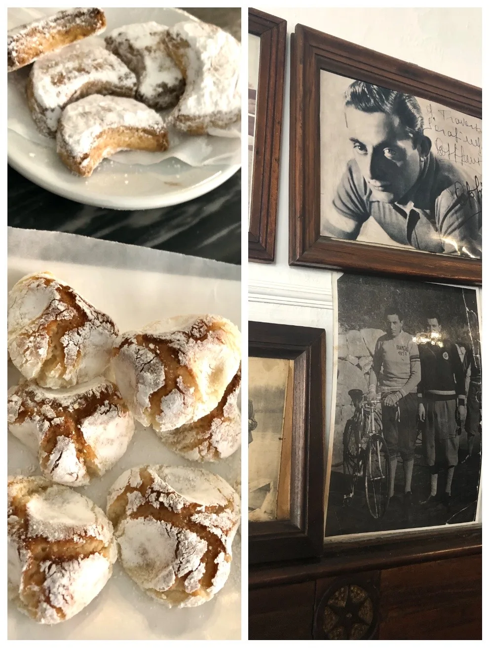 Al Caffè del Moro si mangiano Amaretti deliziosi, guardando foto di Fausto Coppi