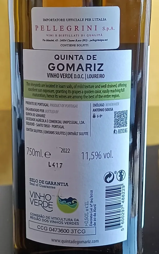 Vinho Verde Doc Loureiro 2022 – Quinta de Gomariz