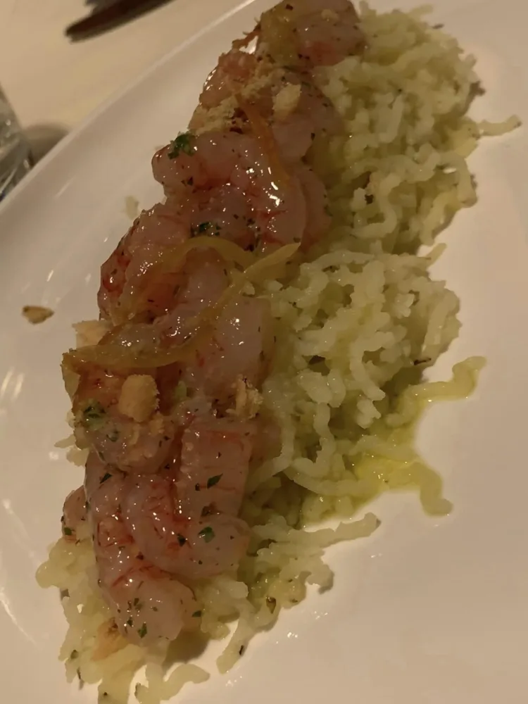 Le Tre Sorelle a Casal Velino, patate schiacciate e gamberi rossi