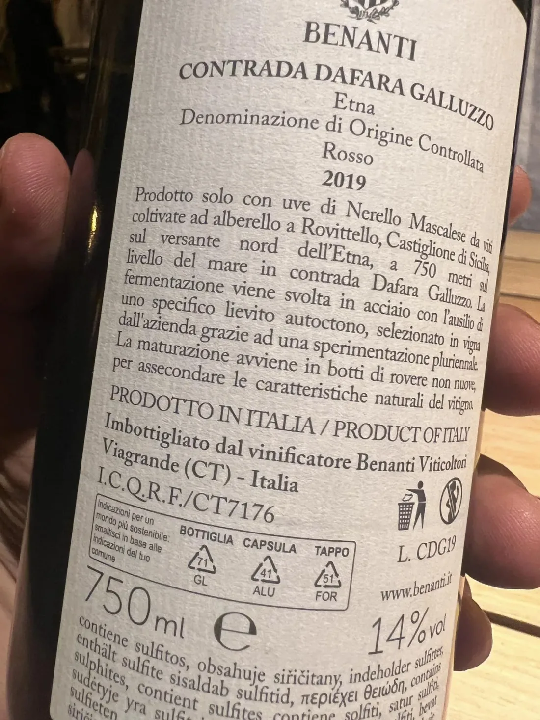 Nerello Mascalese Etna Rosso di Benanti