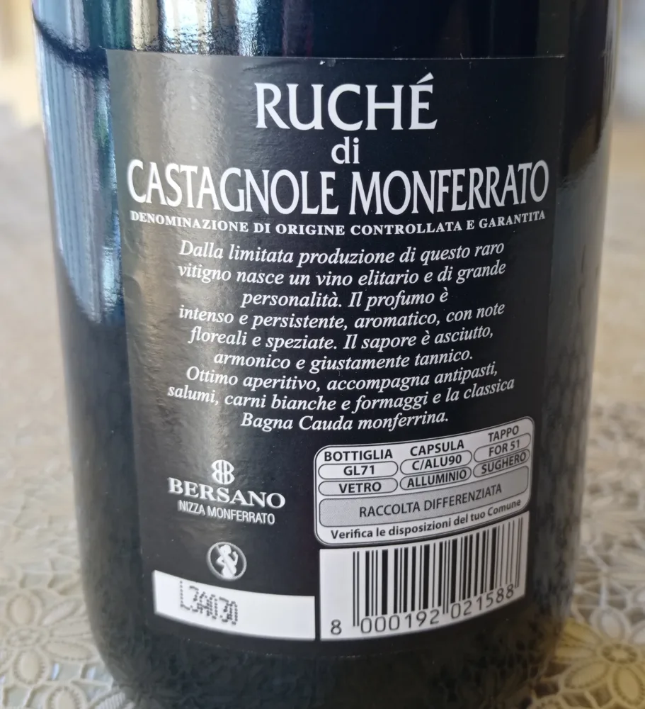 Controetichetta Ruché di Castagnole Monferrato Docg 2022 Bersano