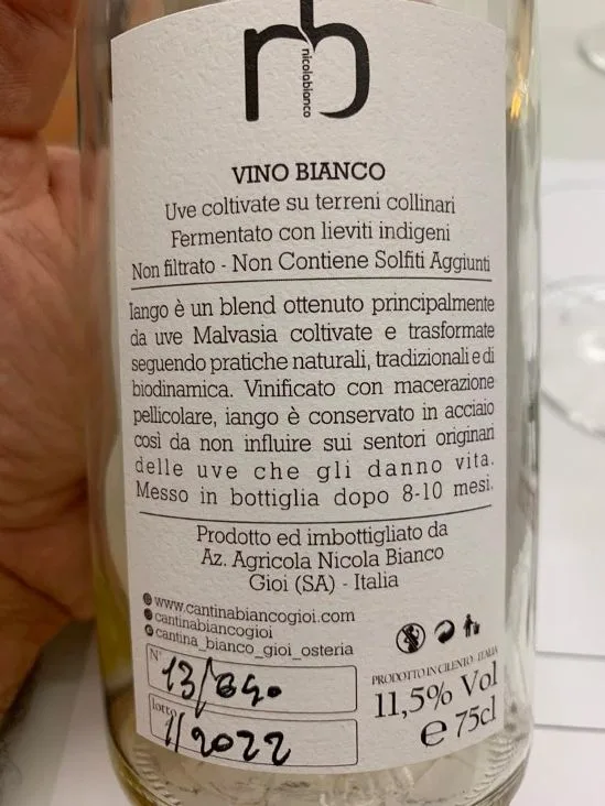 Festival della Dieta Mediterranea Iango vino bianco naturale di Nicola Bianco