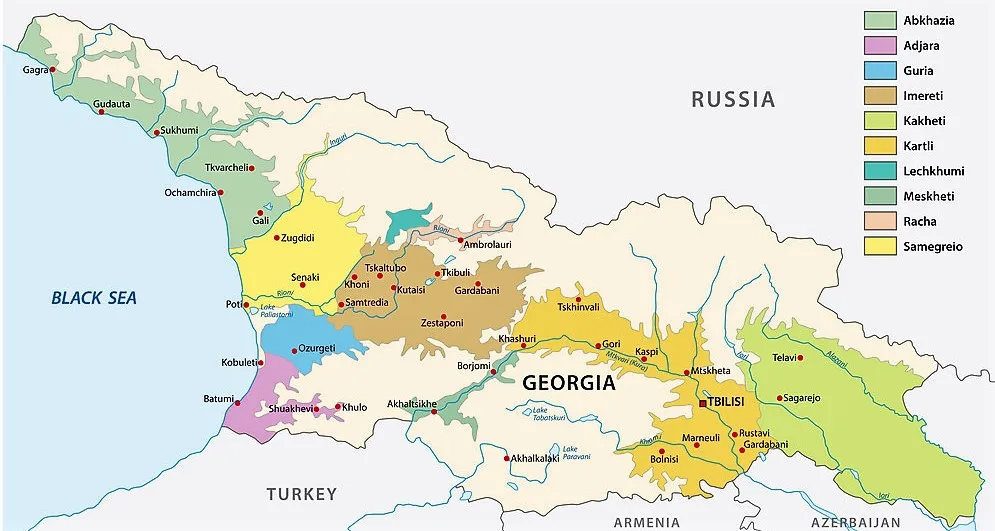 Wine producing regions of Georgia map