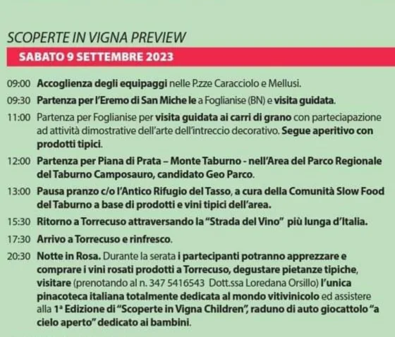 Il Programma di sabato 9 settembre 2023