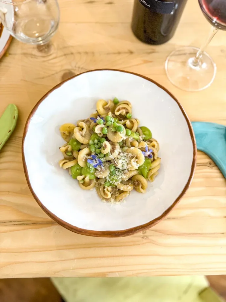 Vesuvi di Gragnano con ragù bianco, piselli Santa Croce e caciocavallo -Masseria Sardo