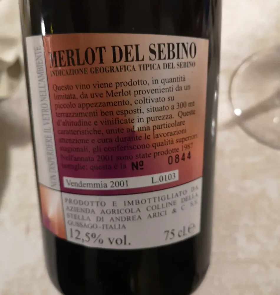 Merlot del Sebino IGT 2001, Andrea Arici - retro