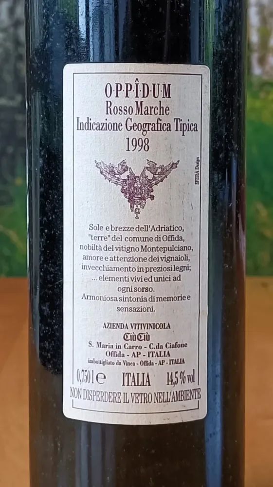 Rosso Marche Igt Oppîdum 1998, Ciù Ciù, Retro