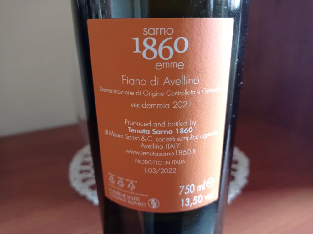 Controeticheta 1860 emme Fiano di Avellino Docg 2021 Tenuta Sarno