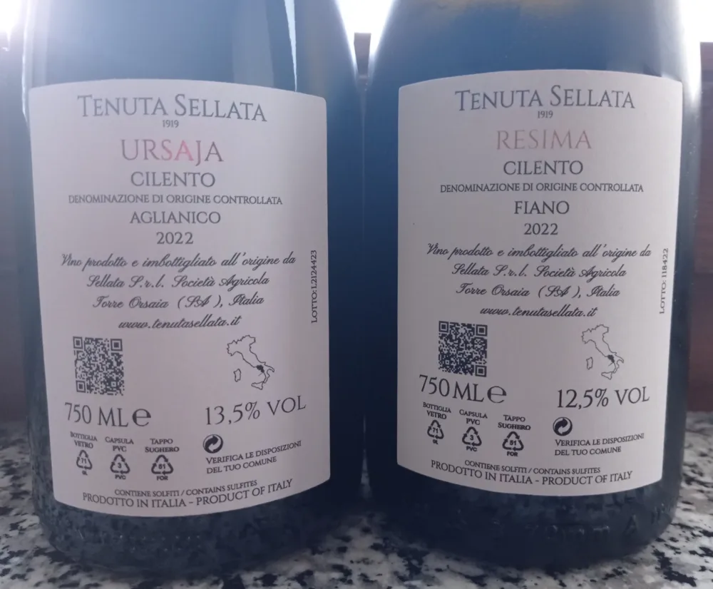 Controetichette Aglianico e Fiano Tenuta Sellata