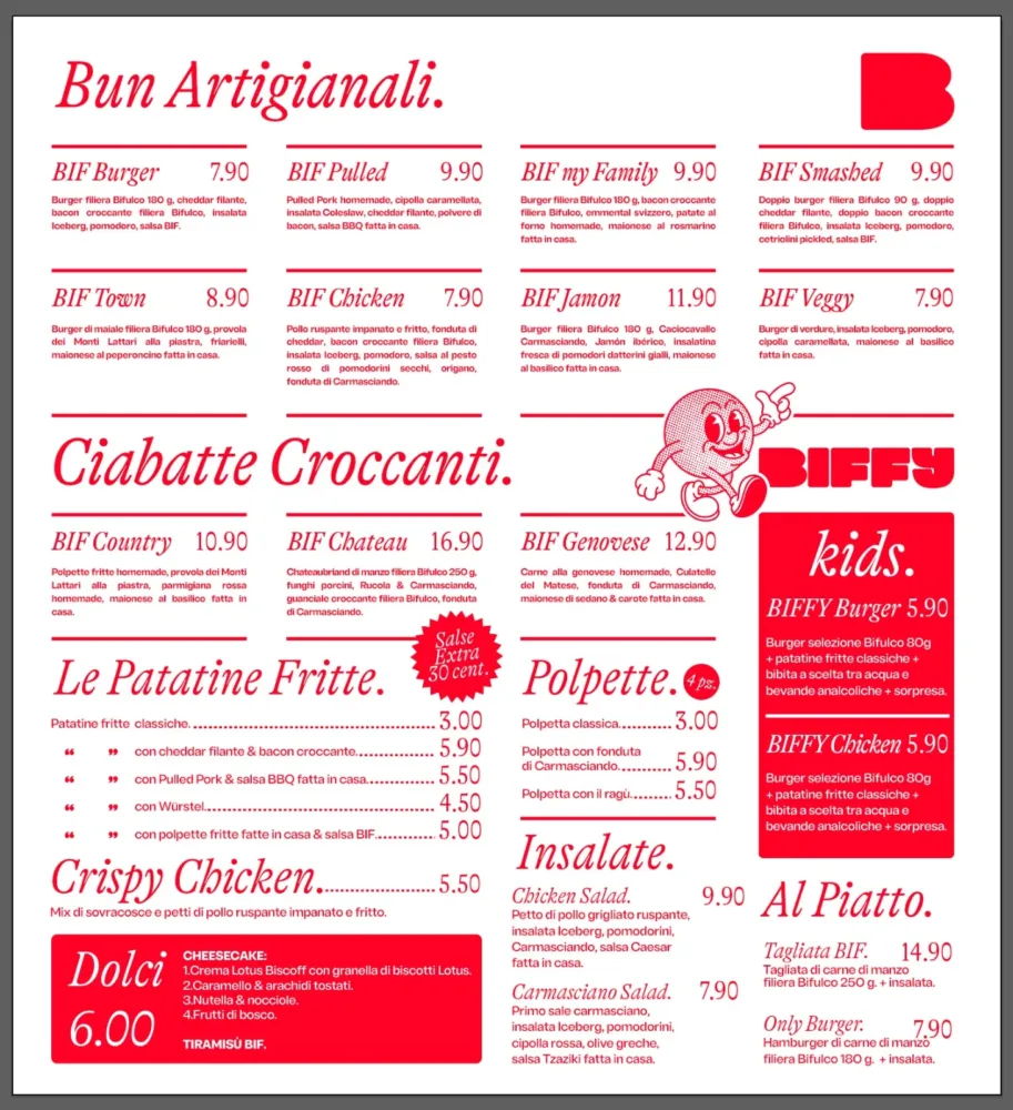 BIF Burger Family Farm - Menù