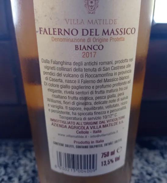 Controetichetta Falerno del Massico Bianco Dop 2017 Villa Matilde