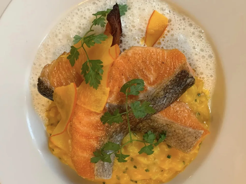 L'Assiette a Parigi, trota salmonata con risotto alla zucca