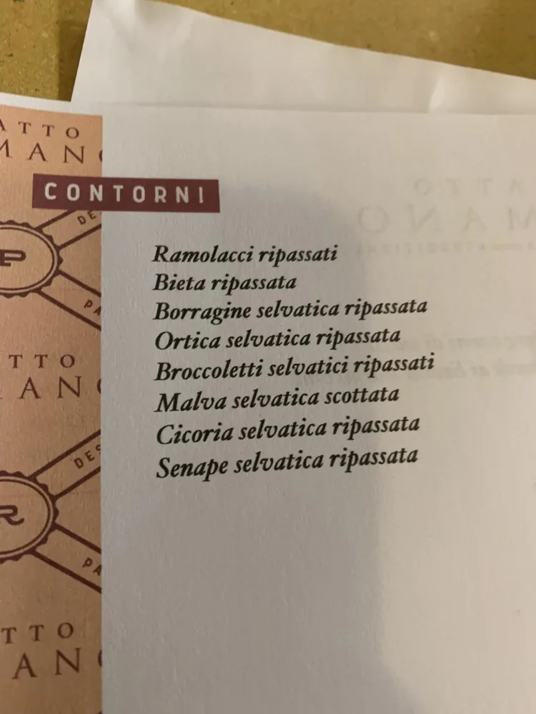 Piatto Romano, la sezione del menu dedicata alle verdure selvatiche