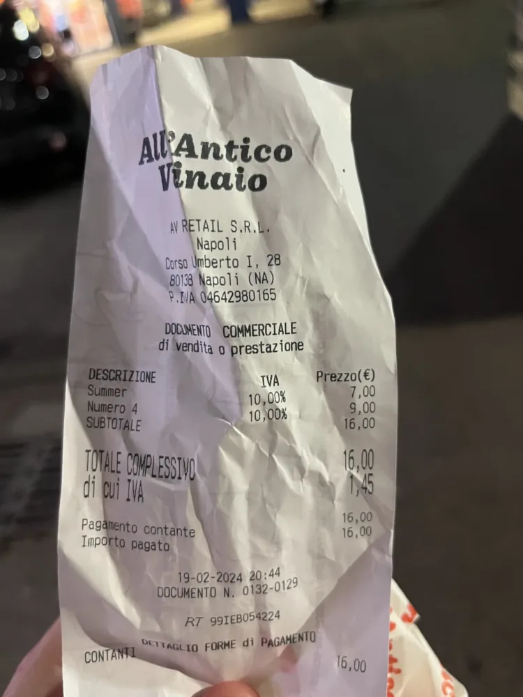 scontrino antico vinaio