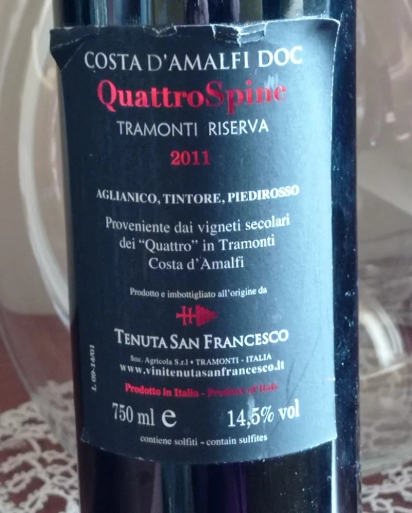 Controeticheetta 4 Spine Tramonti Riserva Costa d'Amalfi Doc 2011 Tenuta San Francesco