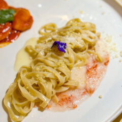 Fettuccine al limone su carpaccio di gambero siciliano - Paolino Capri