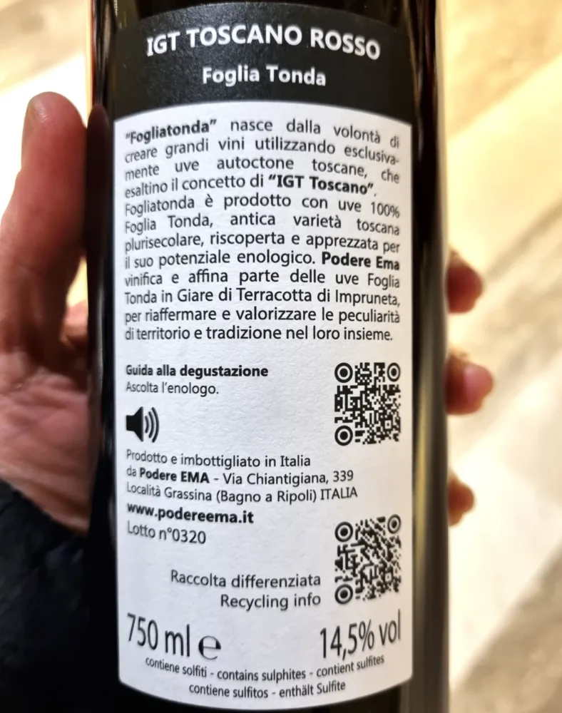 Podere Ema – Toscano Rosso IGT Foglia Tonda 2020 - retro