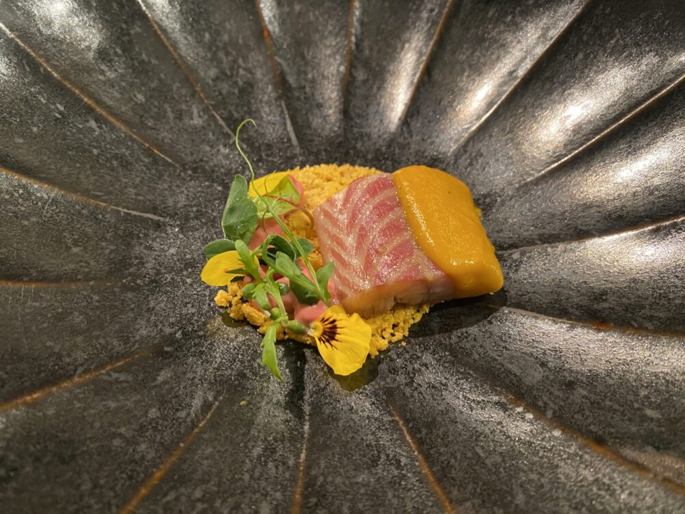 Bocconcino_ anguilla, zucca, lampone