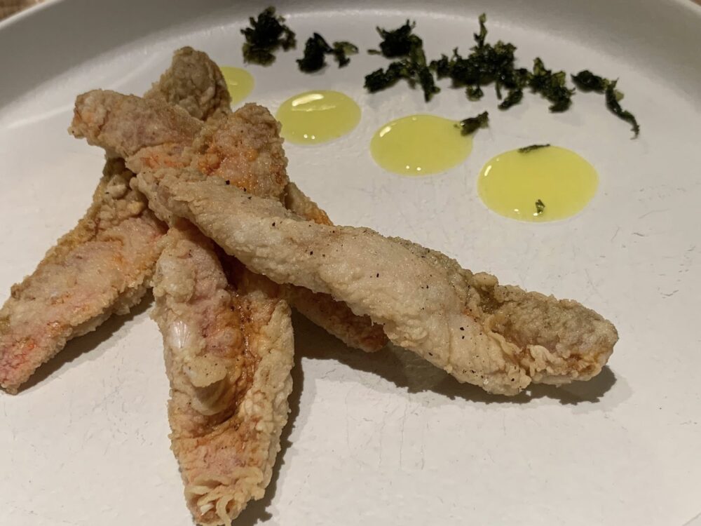 Casamare a Salerno, triglia fritta con gel al limone